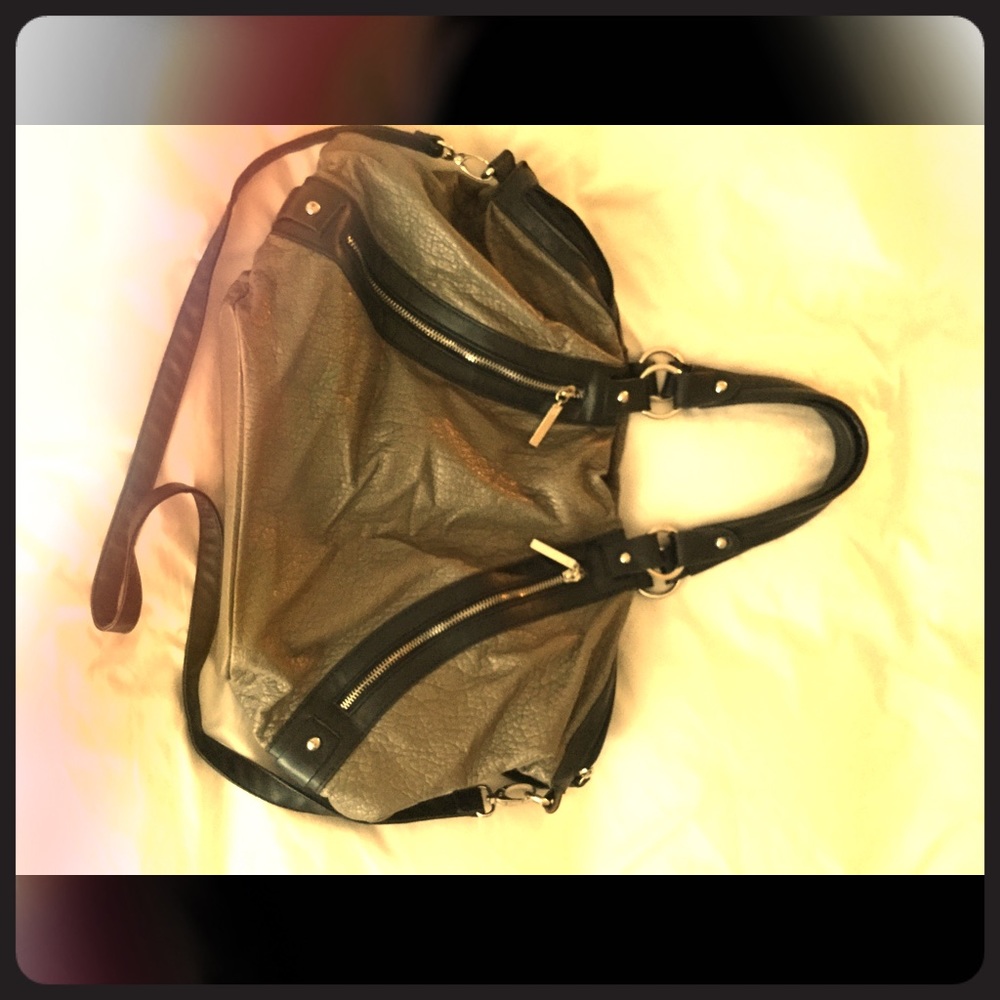 R+J grey and black vegan leather handbag